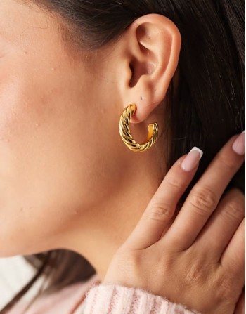 Z gold plated twist chunky vintage hoops in gold