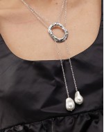 sunset statement lariat necklace with pearl pendants in silver