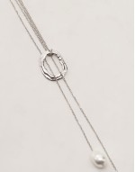 sunset statement lariat necklace with pearl pendants in silver