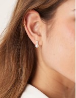 crystal baguette & pearl stud earrings in 18k gold plated